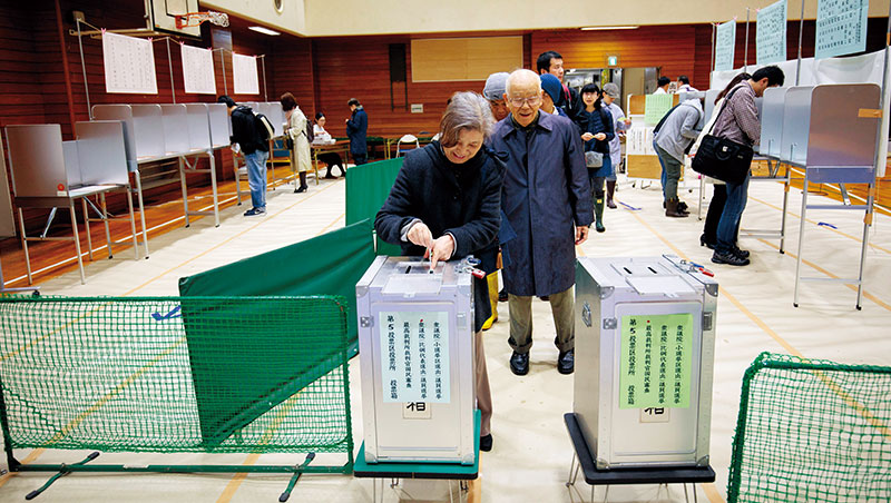 日本將投票年齡降至18歲，但投票率仍下滑，不同年齡層在投票率的差異，逾35個百分點。